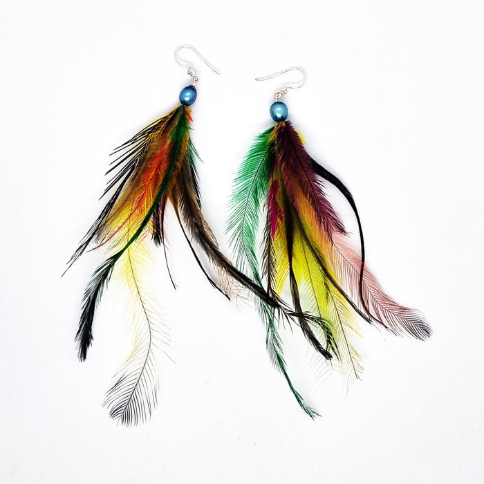 Emu Feather Earrings - Colourful (Assorted bright Variations)