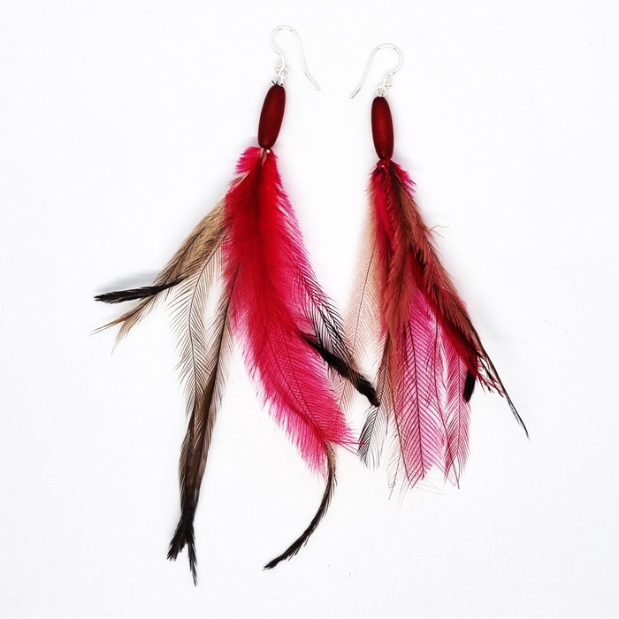 Emu Feather Earrings - Colourful (Assorted bright Variations)