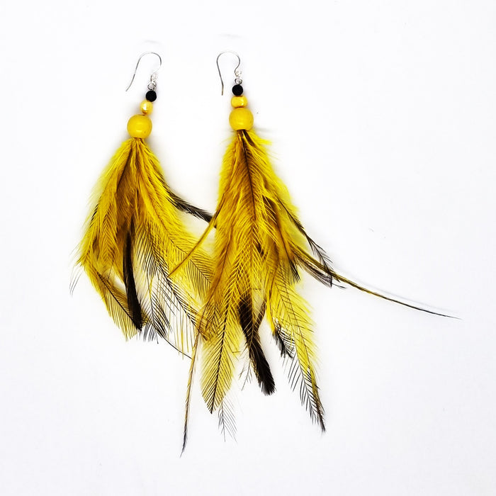 Emu Feather Earrings - Colourful (Assorted bright Variations)