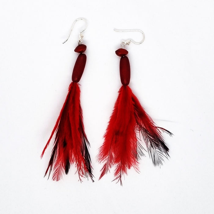 Emu Feather Earrings - Colourful (Assorted bright Variations)