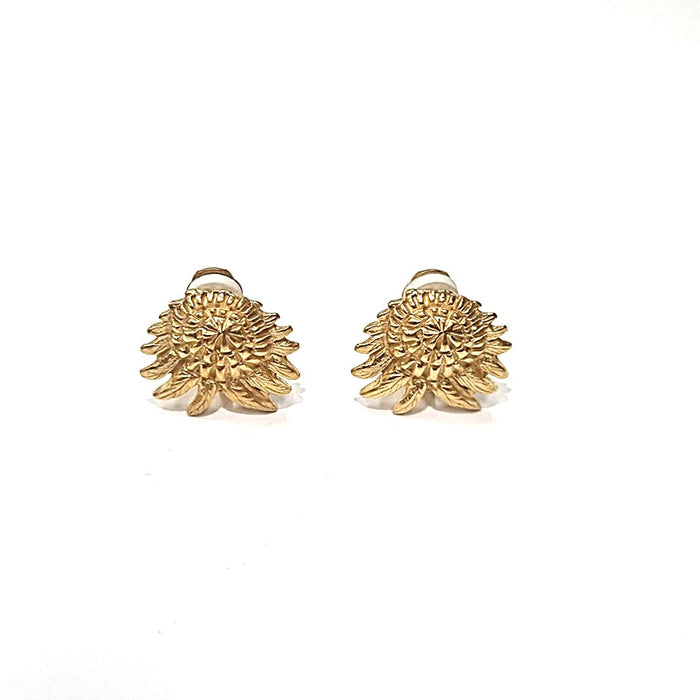 Gold Waratah Clip on Earrings